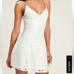Lulu’s Easy Love white lace skater dress.